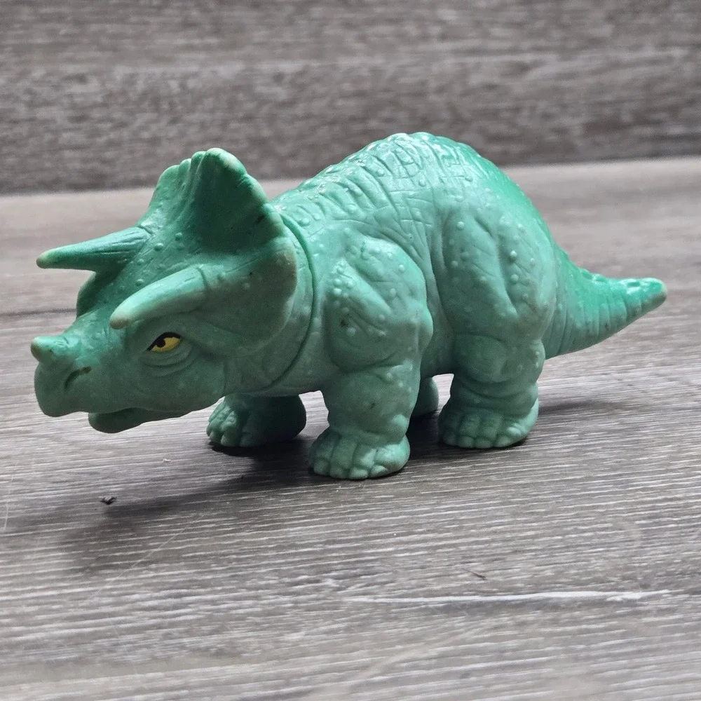 Vintage Playskool 1988 Triceratops Dinosaur Green Soft Rubber Action Figure Toy